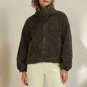 LuluLemon Cinchable Fleece Zip Up Sherpa Jacket in Dark Green